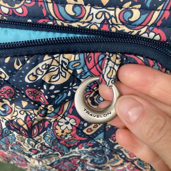Travelon Women's Zip Crossbody Bag Multi Pocket Organizer Paisley Blue GUC - Picture 6 of 16